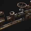 Vintage Brass Faucet Components With Rustic Metal Pipe Fittings And Textured Surfaces