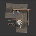 Industrial Construction Equipment With Crane Platform Stacked Boxes And Structural Parts