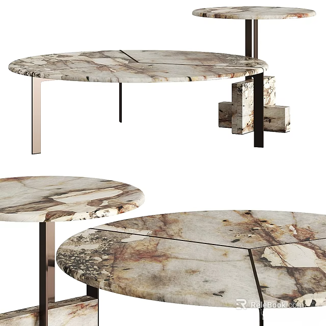 Modern Round Dining Table With Natural Marble Top And Metal Legs 3d model 