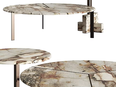 Modern Round Dining Table With Natural Marble Top And Metal Legs 3d model