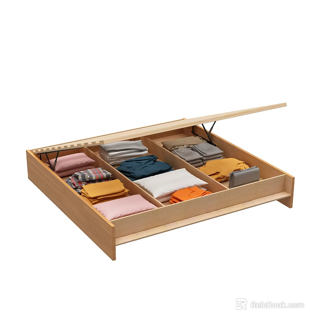Wooden Drawer Storage Solution With Multiple Compartments Organizing Colorful Folded Clothes 3d model