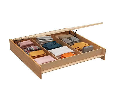 Wooden Drawer Storage Solution With Multiple Compartments Organizing Colorful Folded Clothes 3d model