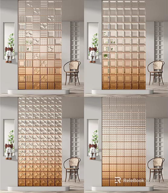 Modern Wooden Room Divider With Geometric Grid Patterns And Accent Chair In Interior Design 3d model 