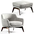 Modern Light Gray Single Sofa With Beige Fabric Wooden Legs And Ottoman