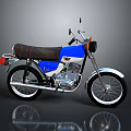 Vintage Blue And White Motorcycle With Brown Leather Seat And Chrome Details