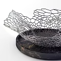 Elegant Silver Mesh Decorative Vase Placed on Black Circular Tray with Marble Texture 3d model