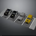 Black White Gray Yellow Cars Parked In Parking Space With White Lines
