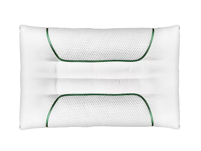 White Bed Pillow With Green Trim And Breathable Mesh Texture Design 3d model