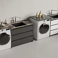 Modern Balcony Cabinet With Washing Machine Sink And Marble Countertop For Laundry Space