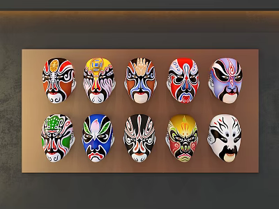 Colorful Traditional Chinese Opera Masks As Creative Wall Decor For Interior 3d model