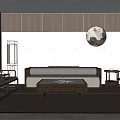 Chinese Style Living Room Interior Design With Wooden Walls Circular Painting Sofa Coffee Table And Rug