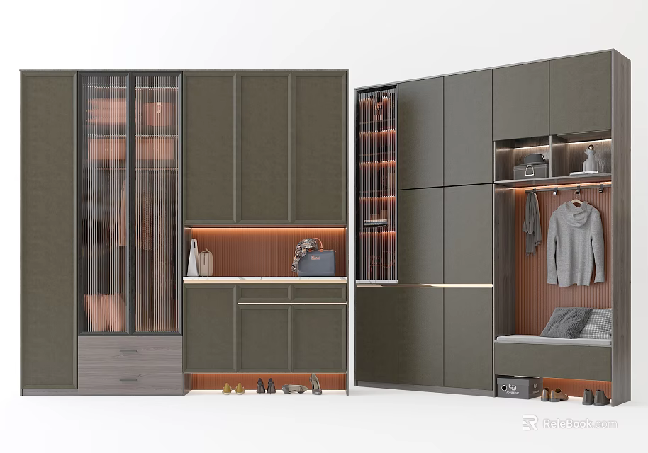 Modern Shoe Cabinet Design With Glass Door LED Lighting And Storage Compartments 3d model 