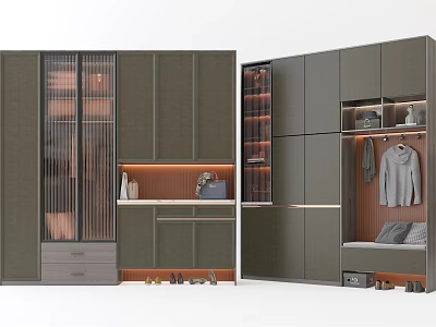 Modern Shoe Cabinet Design With Glass Door LED Lighting And Storage Compartments 3d model