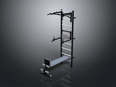 Multifunctional Home Gym Power Rack With Weight Bench And Barbell 3d model
