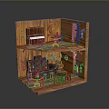 Miniature Wooden Room Model Interior With Piano Bookshelf Table Chairs And Chandelier