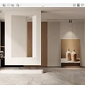 Modern Minimalist Entryway Hallway Interior Design With Wooden Accents Mirror And Marble Floor