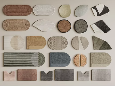 Various Shaped Rugs with Geometric Patterns Neutral Tones and Woven Textures for Home Decor 3d model