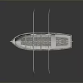 3D Rendered White Small Boat With Two Oars On Dark Background