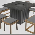 Modern Square Dining Table Set With Marble Tabletop Circular Opening Wooden Gray Padded Chairs And Bench