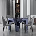 Modern Navy Blue Dining Table With Gray Striped Chairs In Elegant Living Room