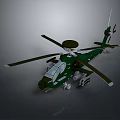 Green Military Helicopter Model With Main Rotors Fuselage And Armament Features
