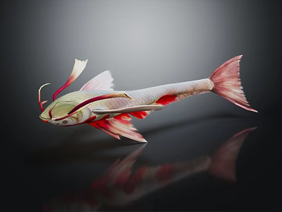 Vibrant Red And White Aquatic Fish With Long Barbels And Streamlined Body 3d model