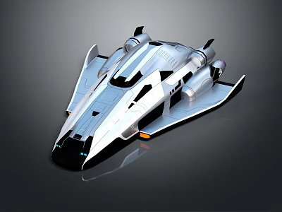 Advanced Futuristic Spaceship With Sleek Silver Black Aerodynamic Exterior Design 3d model
