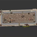 Multi Level Stone Building With Rooftop Chimneys Decorative Items And Green Plants