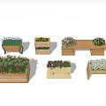 Wooden Flower Planters With Various Designs And Colorful Blooming Plants
