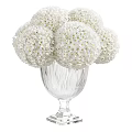 Elegant Decorative Ornament Set With White Spherical Balls In Clear Glass Vases