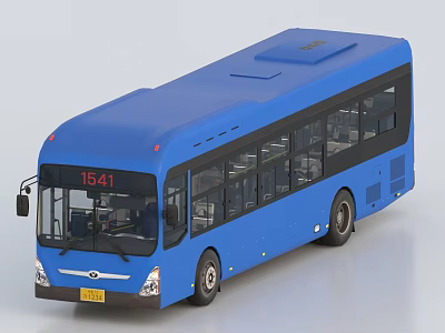 Blue City Bus With Digital Display Yellow License Plate And Modern Design Large Windows 3d model