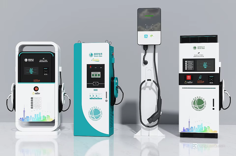 Electric Vehicle Charging Stations Of Various Types 3d model 
