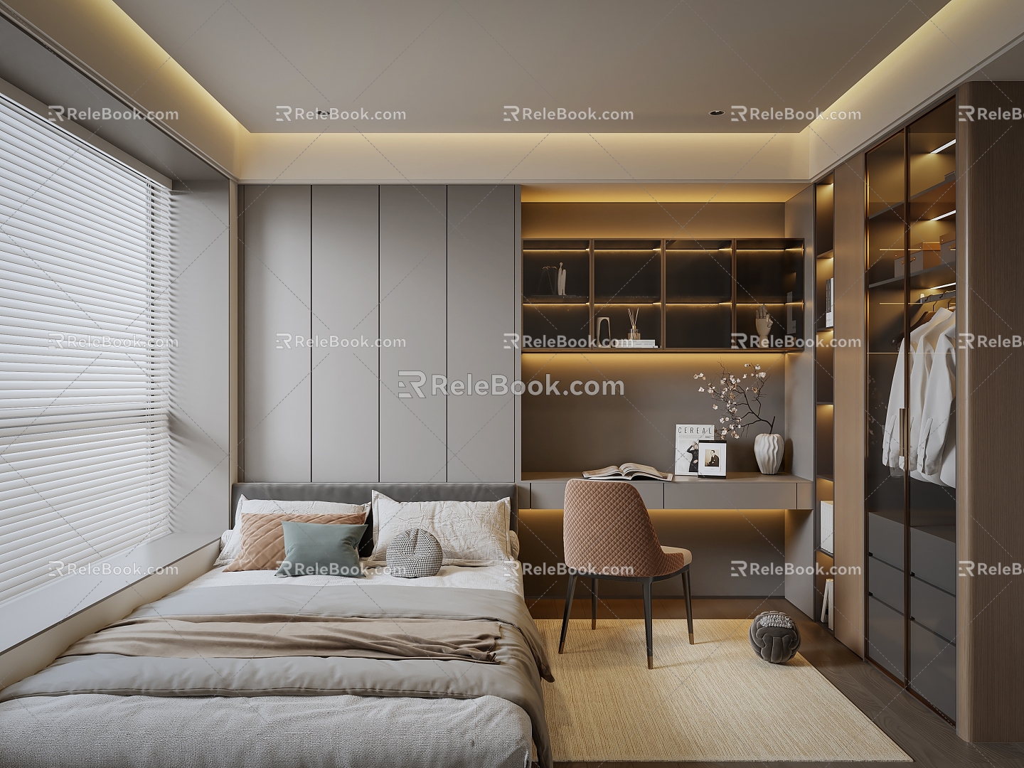 Modern Italian Tatami Bedroom Modern Tatami Tatami Bedroom Desk Bed Carpet 3d model