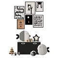 Cute Fish and Star Shaped Dolls with Alphabet Wall Art Wooden Box and Building Blocks