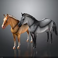 Orange Horse and Zebra Animal Models with Realistic Features on Black Surface