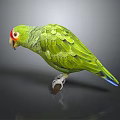 Green Parrot With Red Eye Patch And Vibrant Feathers Perched On Surface 3d model