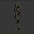 Futuristic Tactical Mech Suit With Advanced Metallic Armor And Red Visor