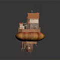 Enchanting Mushroom Top Cottage With Wooden Stairs Green Grass And Smoking Chimney