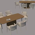 Modern Wooden Dining Table Set With Six Light Upholstered Chairs For Home 3d model