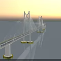 Modern Cable Stayed Bridge Spanning Calm Water With Tall Pylons And Sunset Reflection 3d model