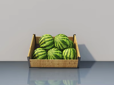 Wooden Display Shelf Filled With Fresh Watermelons For Retail Fruit 3d model