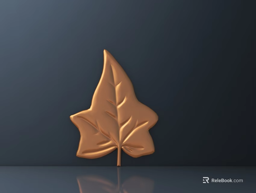 Decorative Copper Carved Leaf Ornament With Detailed Veins On Dark Background 3d model 