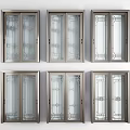 Various Design Sliding Doors With Metal Frames And Decorative Glass Patterns 3d model