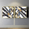 Modern Geometric Decorative Paintings With Black White Gold Patterns And Golden Frames 3d model