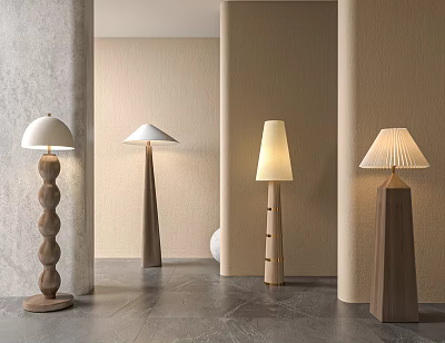 Stylish Floor Lamps In Modern Minimalist Interior 3d model