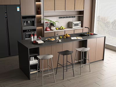 Elegant Modern Restaurant Interior Design With Open Layout And Marble Island Counter 3d model
