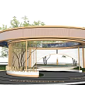 Elegant Modern Circular Pergola Design With Golden Frame And Surrounding Trees Open Space 3d model