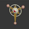 Decorative Star Shaped Ornament With Yellow Center Silver Ring And Red Spherical Accents
