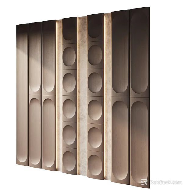Elegant Modern Luxury Feature Wall With Bronze Metal Panels And Circular Patterns 3d model 
