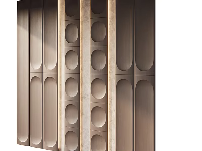 Elegant Modern Luxury Feature Wall With Bronze Metal Panels And Circular Patterns 3d model